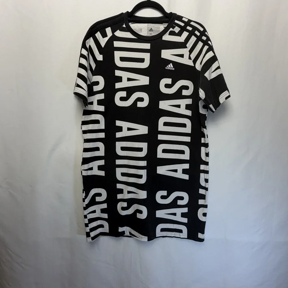 Adidas Shirt Mens Medium Black All over ADIDAS Logo Graphic Tee Athletic HG9267